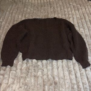 SHEIN Dark Brown V-Neck Sweater